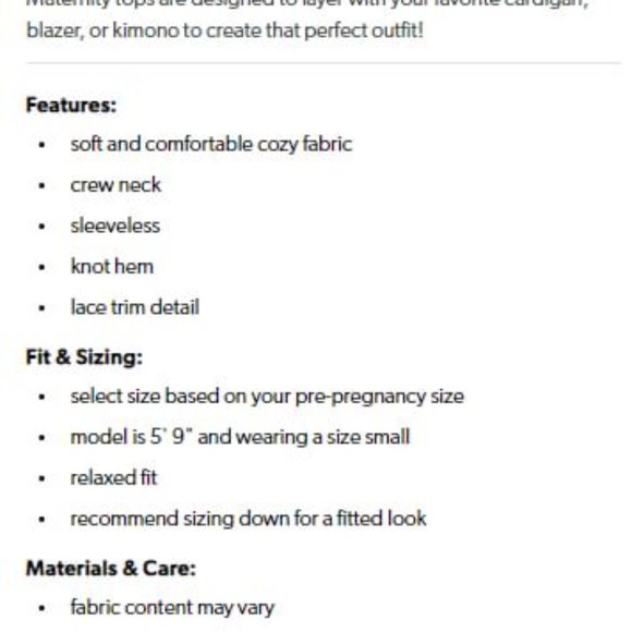 NWT Lace Trim Knot Hem Maternity Tank - Size L - Picture 7 of 7